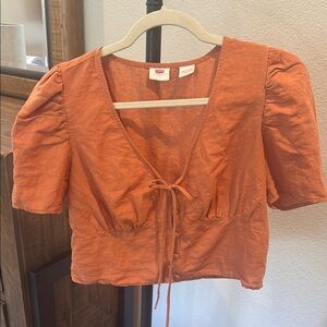 Women's Orange Puff Sleeve Top